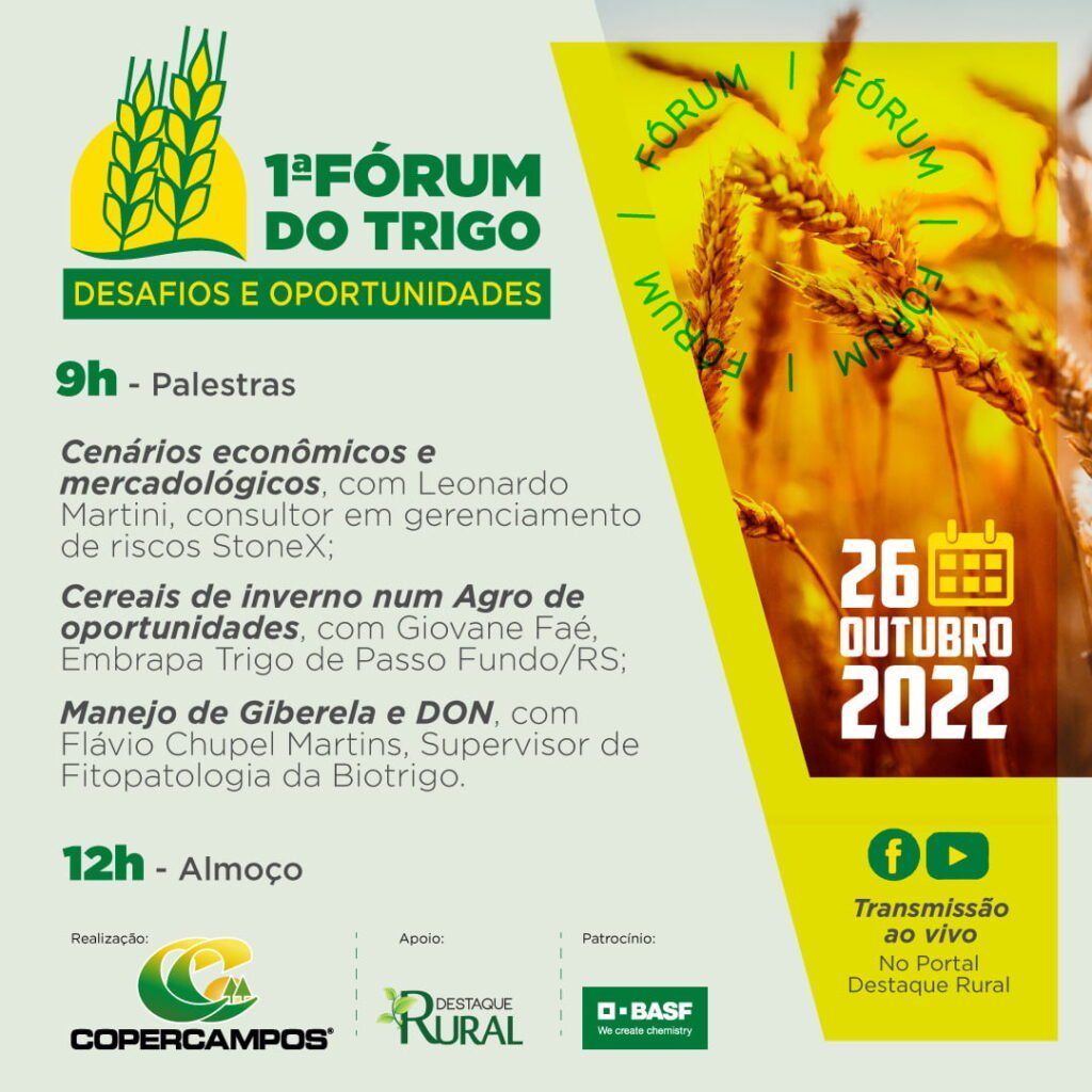 Imagem de divulgação do 1º Fórum do Trigo com a programação do evento.